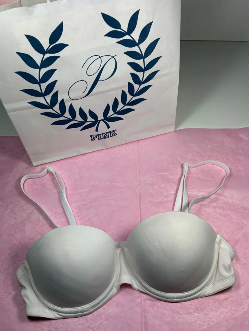 PINK Victoria's Secret Convertible Strapless Bra, size 34A, color: Classic White